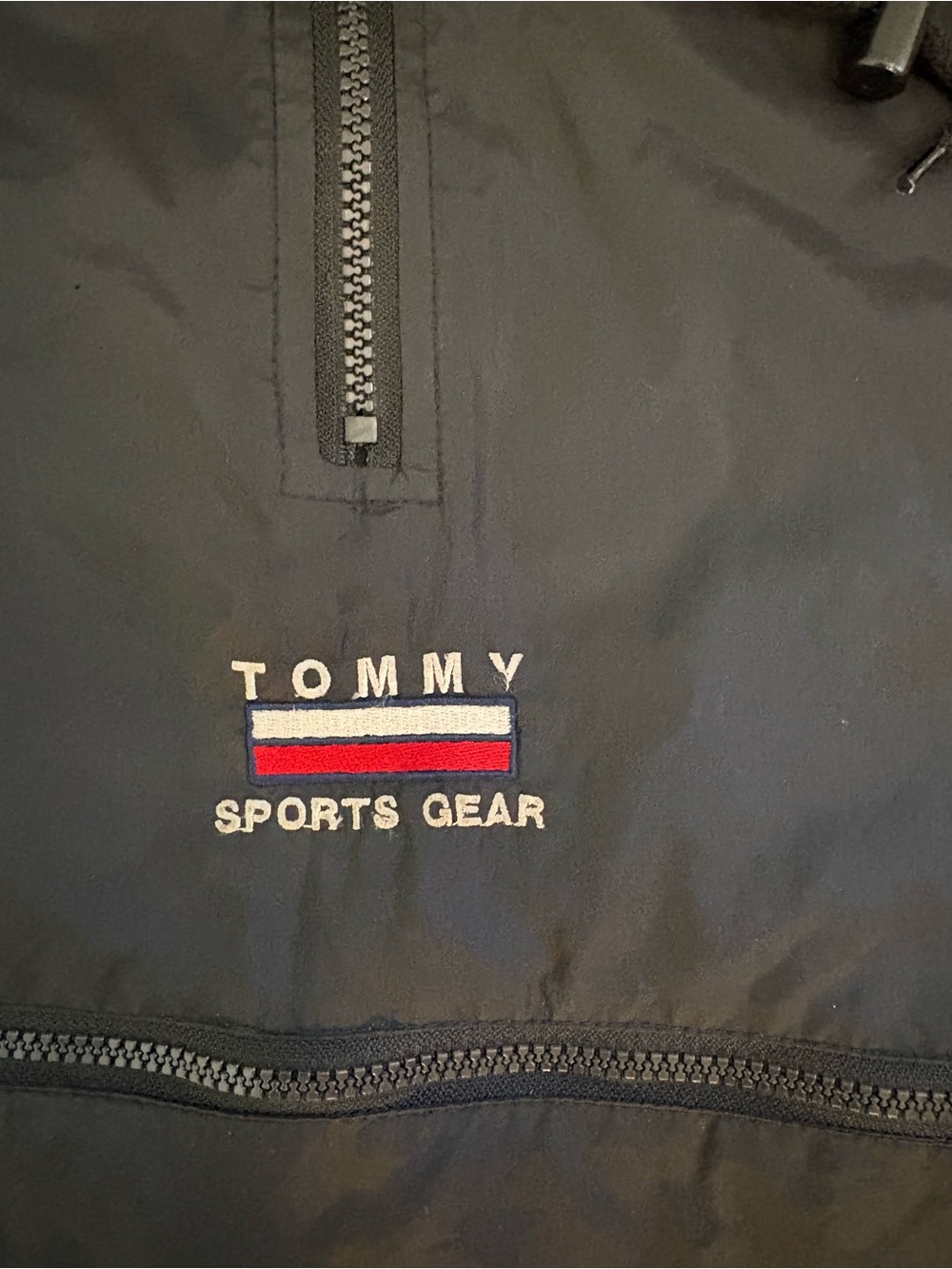 Tommy Sports Gear Black Windbreaker with Flag Logo